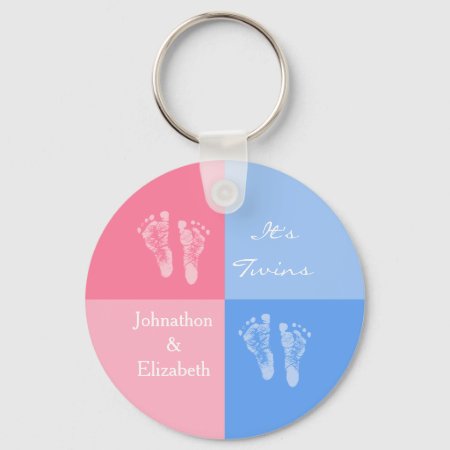 Its Twin Boy And Girl Cute Pink Baby Footprints Keychain