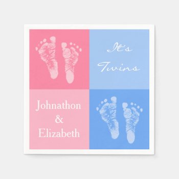 Its Twin Boy And Girl Cute Pink Baby Footprints Paper Napkins by PartyPlans at Zazzle