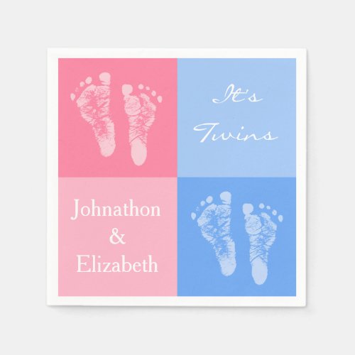 Its Twin Boy and Girl Cute Pink Baby Footprints Paper Napkins