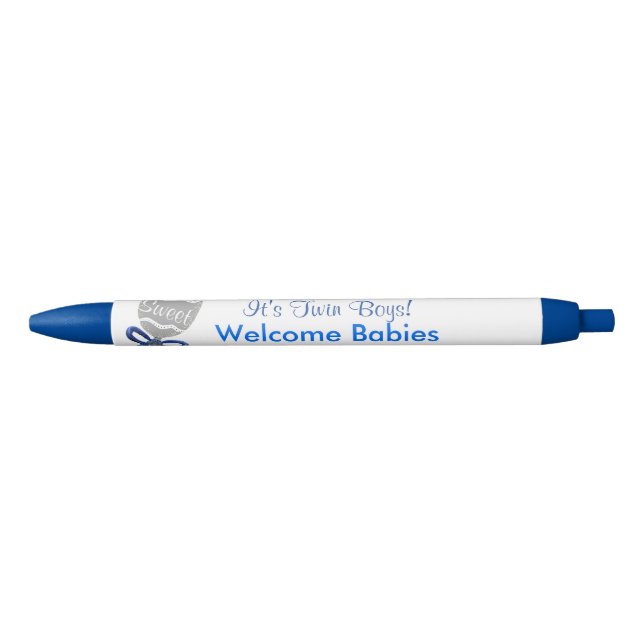 It's Twin Boys Baby Rattle Blue Bow Announcements Pen (Front)