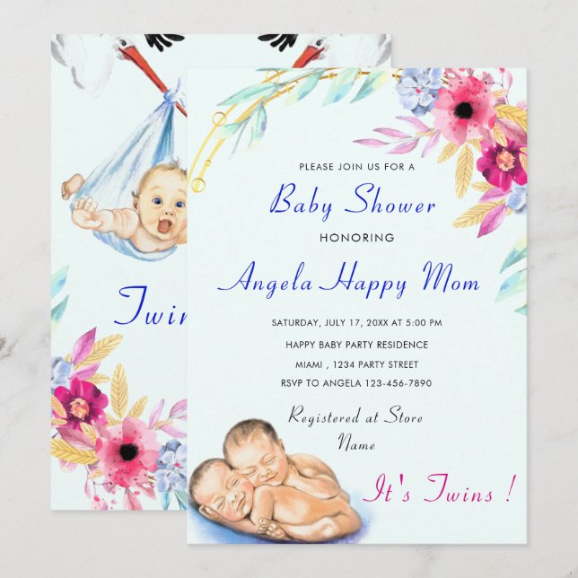 It's Twin Boys Baby Shower Invitation (Front/Back)