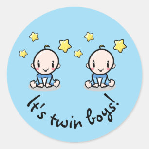 It's Twin Boys, Cute Baby Boy Twins  Classic Round Sticker
