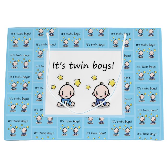 It's Twin Boys Gift Wrap, Customized For Twins,  Large Gift Bag (Front)