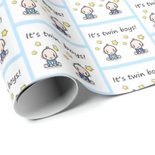 It's Twin Boys Gift Wrap, Twins Baby Shower Wrapping Paper