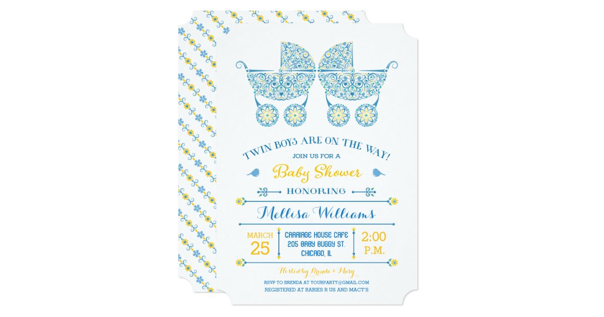 It's Twin Boys! Twins Baby Shower Invitation | Zazzle.com