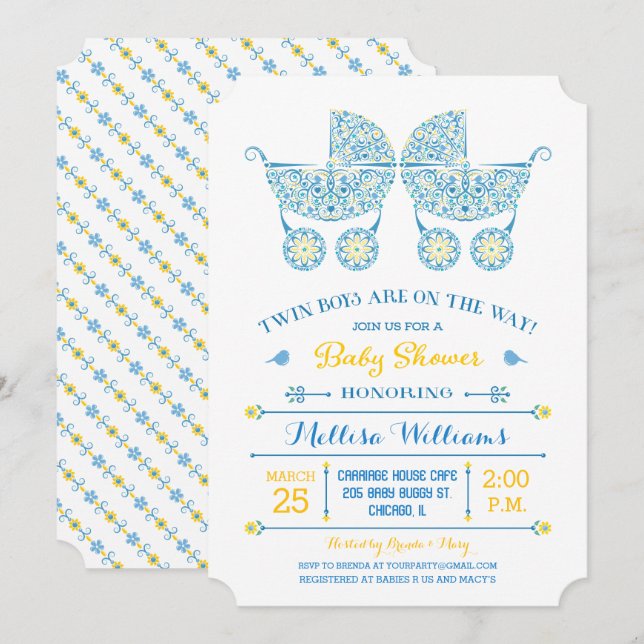 It's Twin Boys! Twins Baby Shower Invitation (Front/Back)