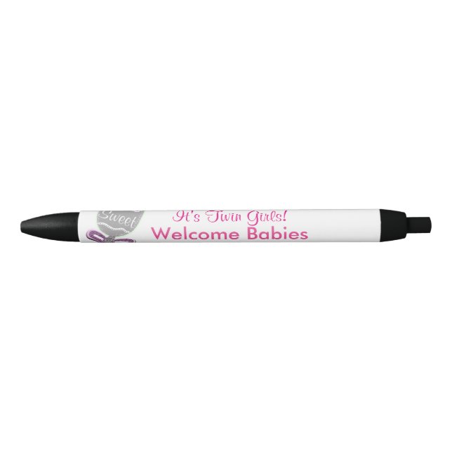 It's Twin Girls Baby Rattle Pink Bow Announcement Pen (Front)
