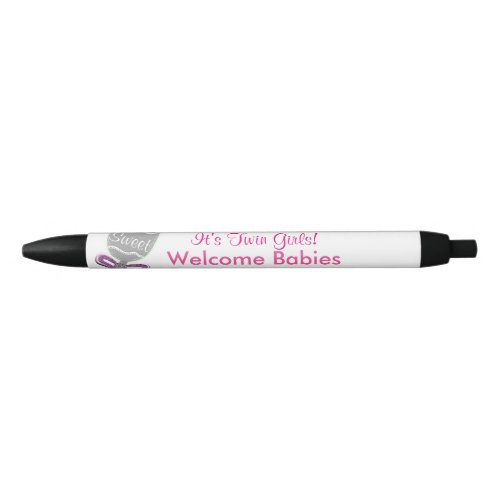 Its Twin Girls Baby Rattle Pink Bow Announcement Red Ink Pen
