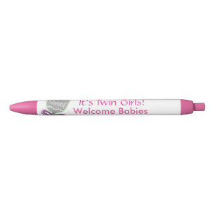 It's Twin Girls Baby Rattle Pink Star Announcement Pen