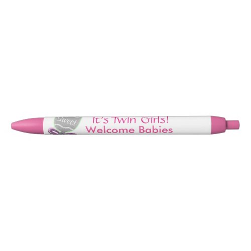 Its Twin Girls Baby Rattle Pink Star Announcement Red Ink Pen