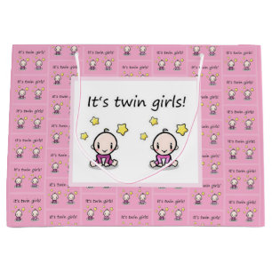 It's Twin Girls Gift Wrap, Customized For Twins, Large Gift Bag
