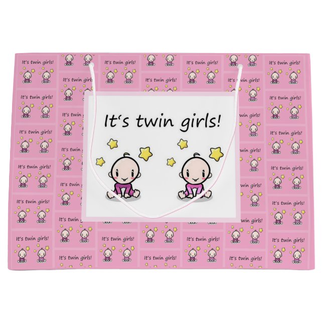 It's Twin Girls Gift Wrap, Customized For Twins,  Large Gift Bag (Front)