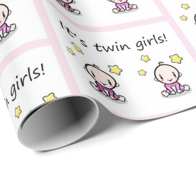 It's Twin Girls Gift Wrap, Decoration, Baby Shower Wrapping Paper (Roll Corner)