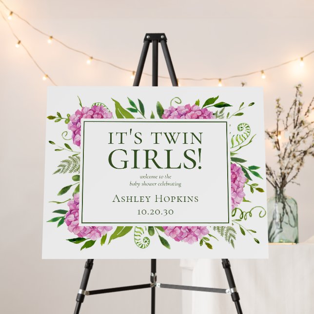 It's Twin Girls Pink Hydrangeas Baby Shower Foam Board (In Situ (Stand))