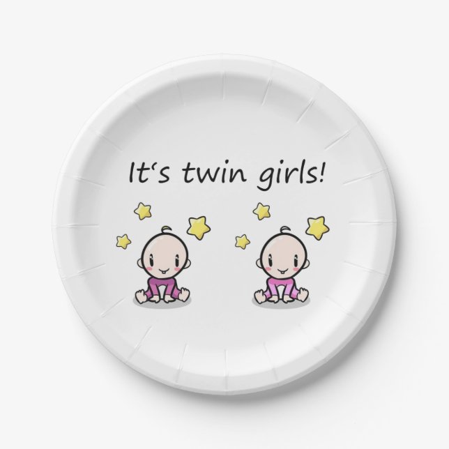It's Twin Girls, Twin Baby Shower, Decoration,  Paper Plates (Front)