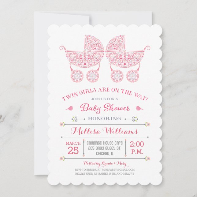 It's Twin Girls! Twins Baby Shower Invitation (Front)