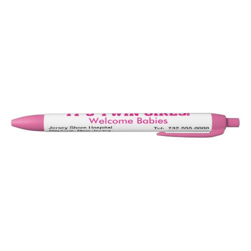 Its Twin Girls Welcome Announcement Hospital Name Red Ink Pen