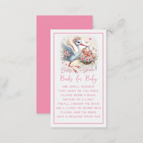 Its Twin Girls with Stork Baby Girls and Flower Enclosure Card