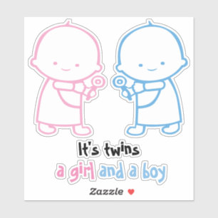 It's twins a girl and a boy pink and blue babies sticker