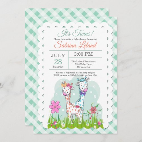 Its Twins Adorable Giraffes Baby Shower Invitation