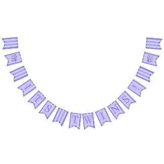 It's Twins! Baby Elephant Flowers Purple Theme Bunting Flags