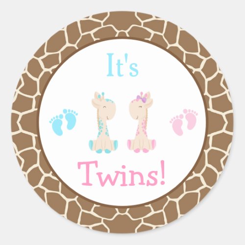 Its Twins Baby Giraffe Gender Reveal Classic Round Sticker