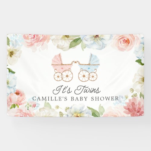 Its Twins Baby Shower Blue Pink Floral Welcome Banner