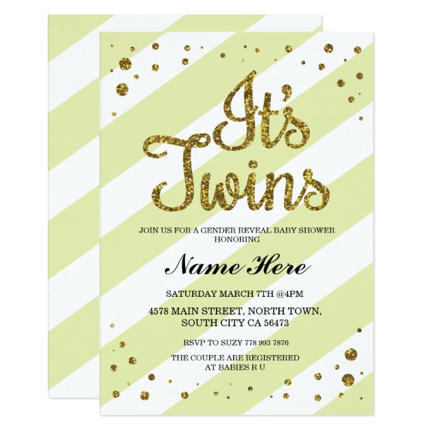 It's Twins Baby Shower Gender Reveal Yellow Invite