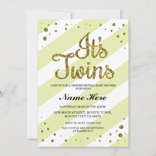 Its Twins Baby Shower Gender Reveal Yellow Invite