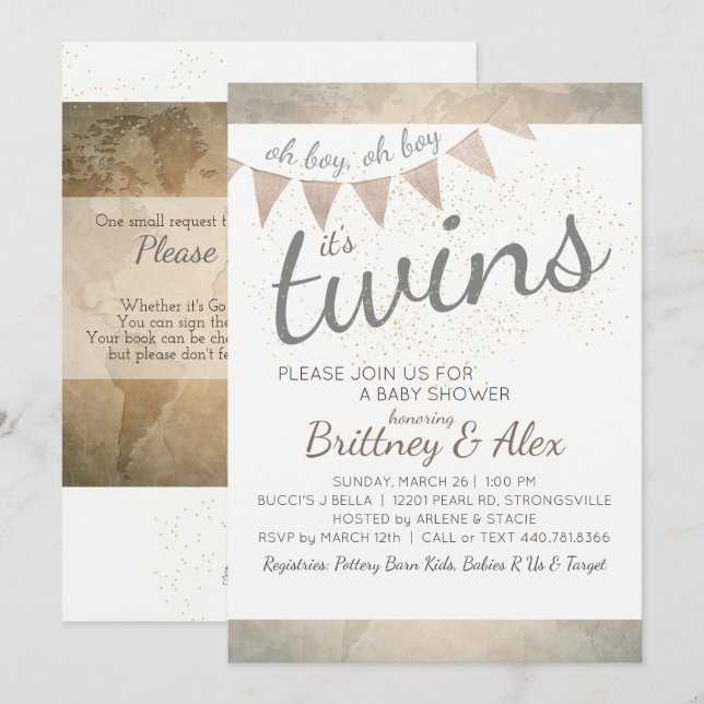It's Twins! Baby Shower Invitation (Front/Back)