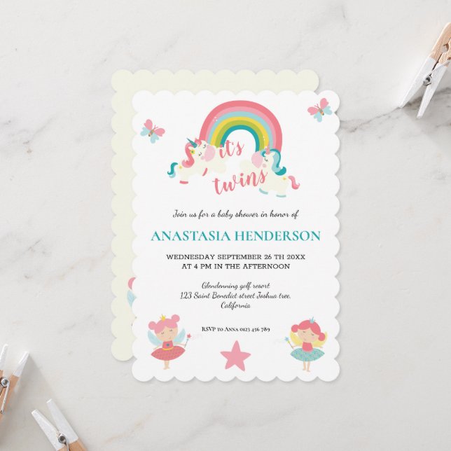 It's twins-Baby shower invitation. invitation (Front/Back In Situ)