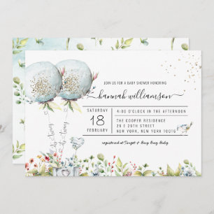 It's Twins Blue Balloon Baby Shower Invitation