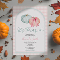 It's Twins Blue & Pink Pumpkin Gingham Baby Shower Invitation