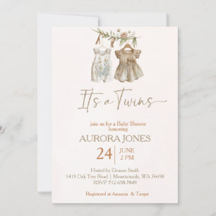 It's twins boho clothes nursery baby shower invitation