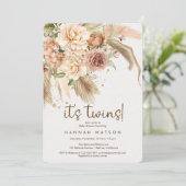 It's Twins boho pampas grass bohemian baby shower Invitation (Standing Front)