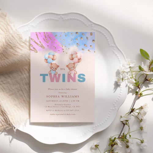 Its Twins Boy and Girl Twin Baby Shower  Invitation