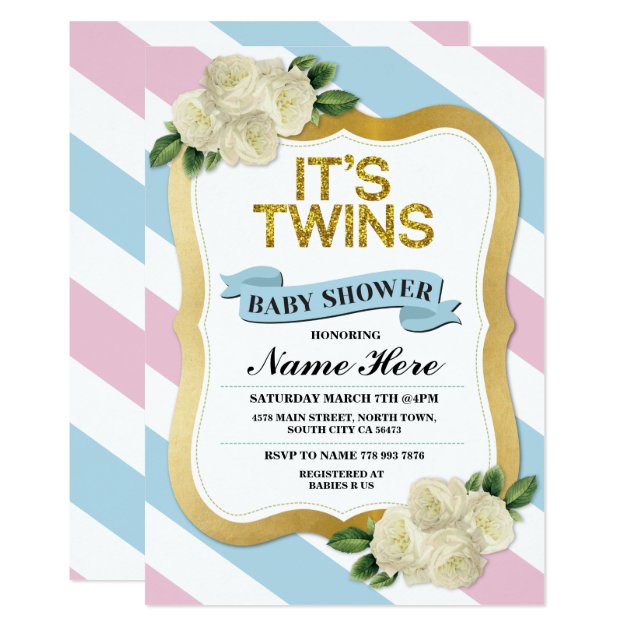 It's Twins Boy & Girl Baby Shower Pink Blue Invite