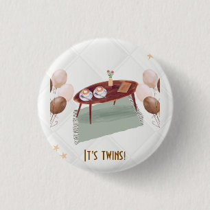 It's Twins Coffee Themed Baby Shower Button