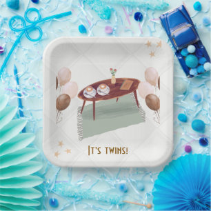 It's Twins Coffee Themed Baby Shower Paper Plates