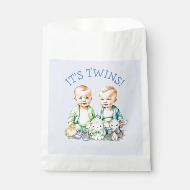 It's Twins! Cute boy twins Baby Shower  Favor Bag (Front)