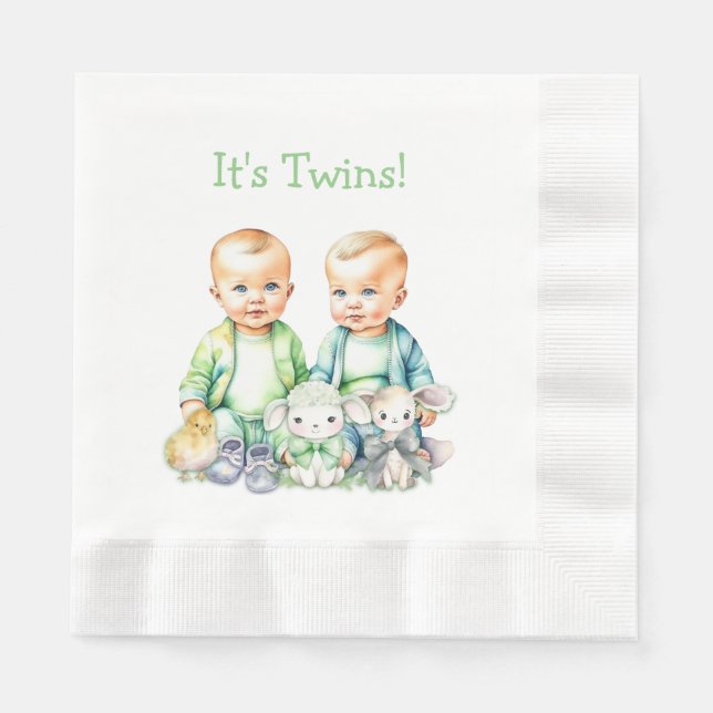 It's Twins! Cute boy twins Baby Shower Napkins (Front)