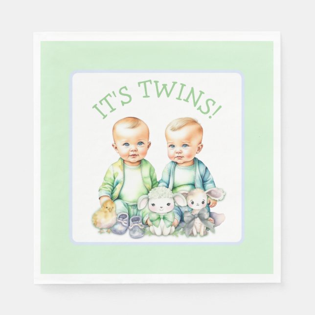 It's Twins! Cute boy twins Baby Shower Napkins (Front)