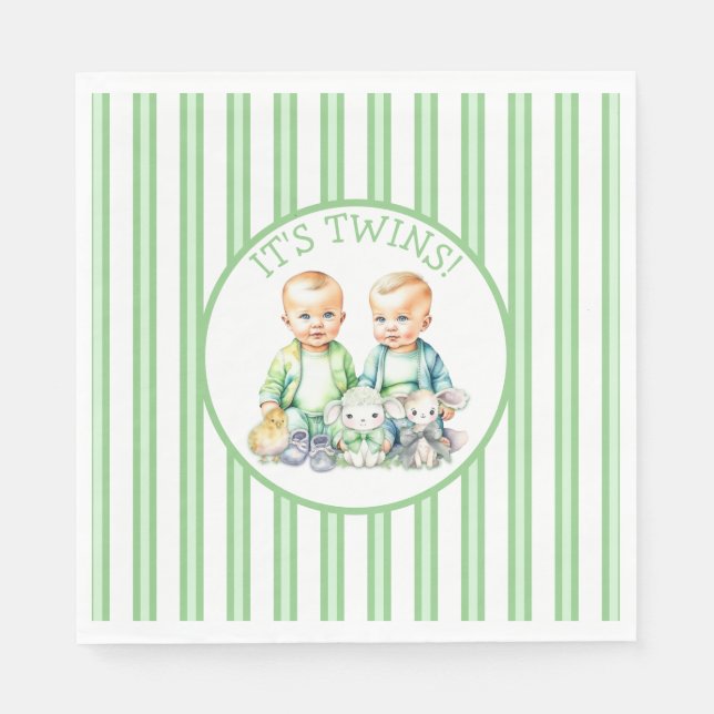 It's Twins! Cute boy twins Baby Shower Napkins (Front)