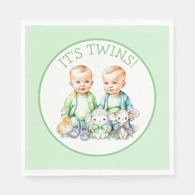 It's Twins! Cute boy twins Baby Shower Napkins (Front)