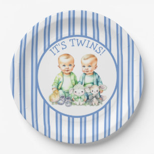 It's Twins! Cute boy twins Baby Shower Paper Plates