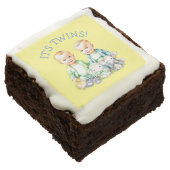 It's Twins! Cute boy twins Baby Shower Treats Brownie (Angled)