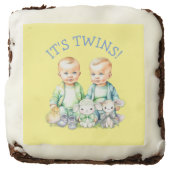 It's Twins! Cute boy twins Baby Shower Treats Brownie (Front)