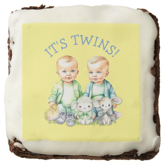 It's Twins! Cute boy twins Baby Shower Treats Brownie (Front)