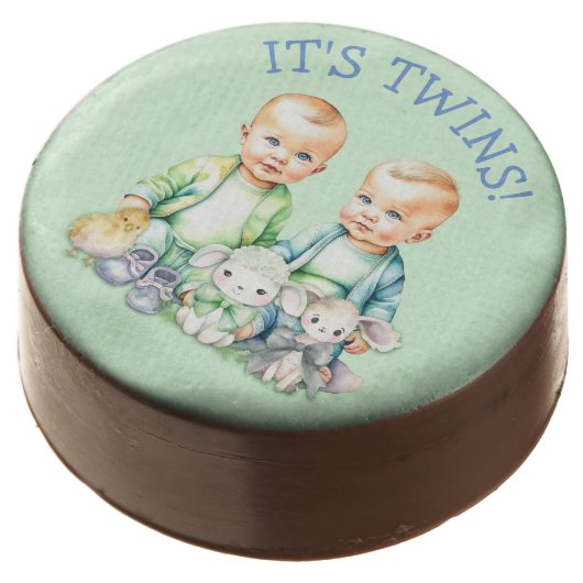 It's Twins! Cute boy twins Baby Shower Treats Chocolate Covered Oreo (Angled)