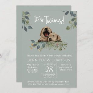 It's Twins! Cute Dog Baby Shower Invitation